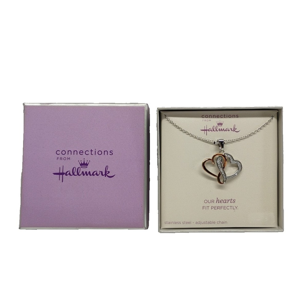 NIB Hallmark Our Hearts Fit Perfectly Stainless Steel Adjustable Necklace